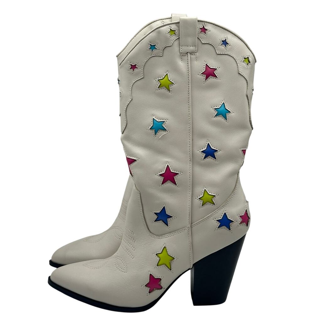 STEVE MADDEN Luminous Western Cowboy Boot Stars White Multi Sz 10 $230 - Picture 5 of 8